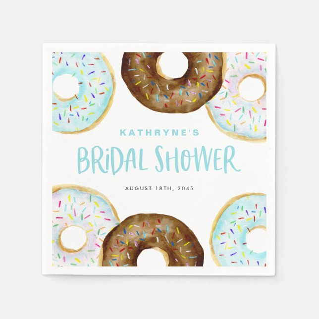 Blue and Chocolate Sprinkle Doughnuts Bridal Showe Napkin (Front)