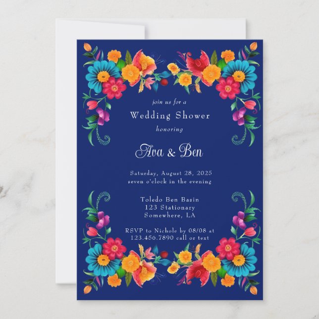 Blue and Colourful Mexican Fiesta Wedding Shower Invitation (Front)