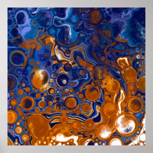 Blue and Copper Abstract Modern Art   Poster