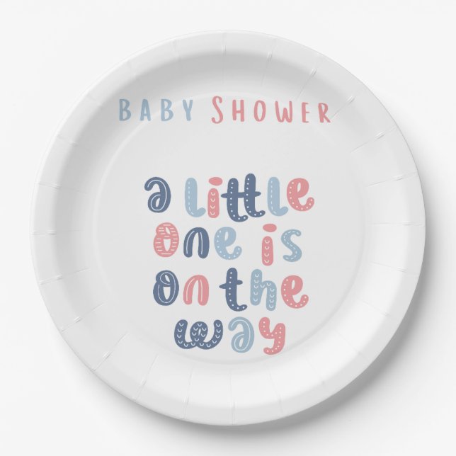 Blue and Coral Baby Shower  Paper Plate (Front)