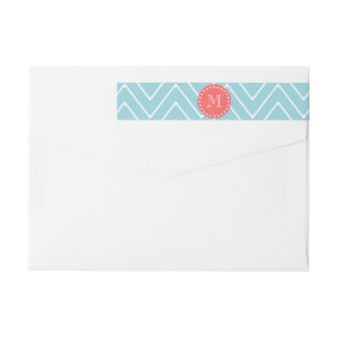 Blue and Coral Chevron with Custom Monogram Wrap Around Label