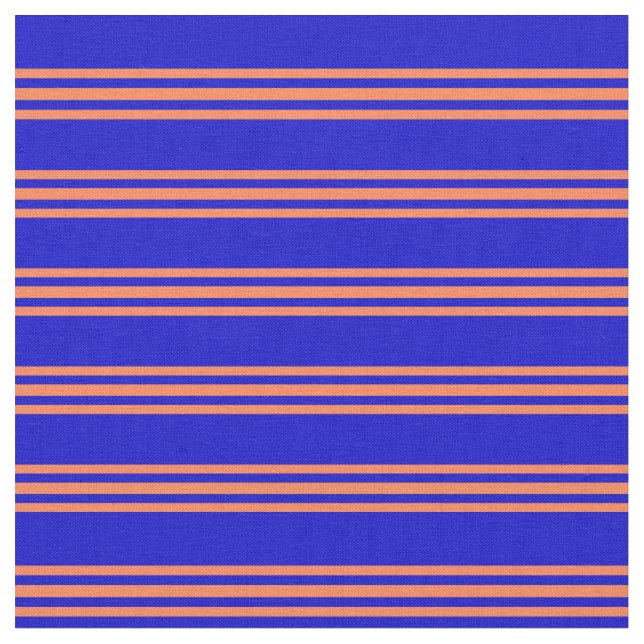 Blue and Coral Coloured Striped/Lined Pattern Fabric (Close Up)