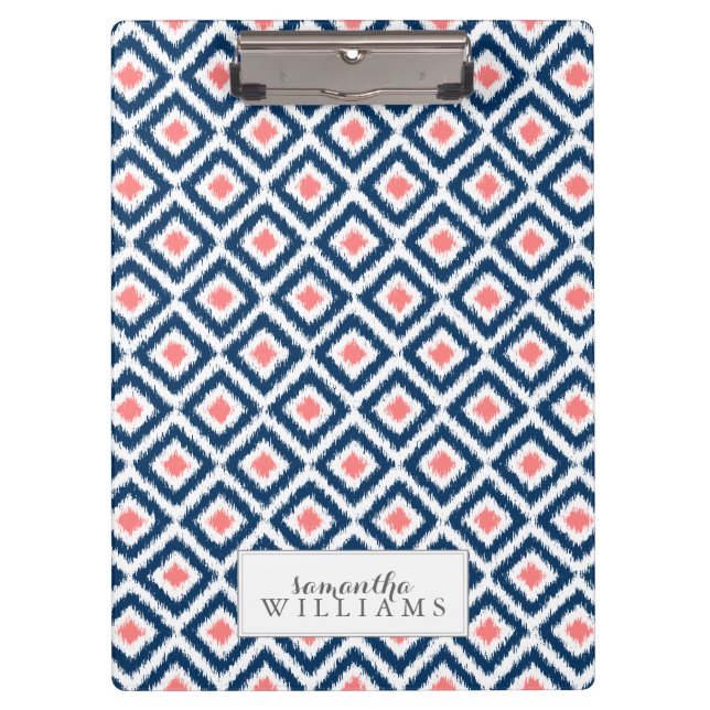 Blue and Coral Diamonds Ikat Pattern Clipboard (Front)