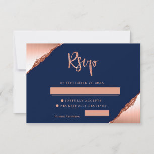 Blue and Coral Glitter Wedding RSVP CARD