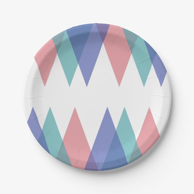 Blue and coral triangles paper plate (Front)