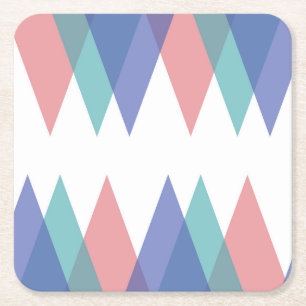 Blue and coral triangles square paper coaster