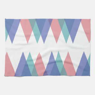 Blue and coral triangles tea towel