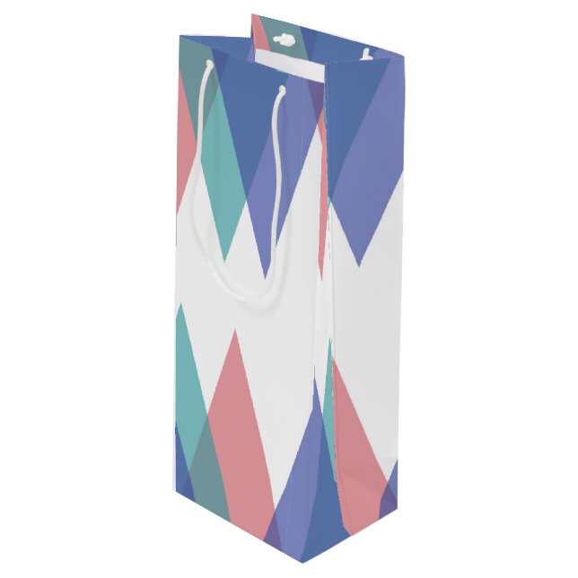 Blue and coral triangles wine gift bag (Front Angled)