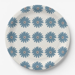 Blue And Cream Daisy Paper Plate