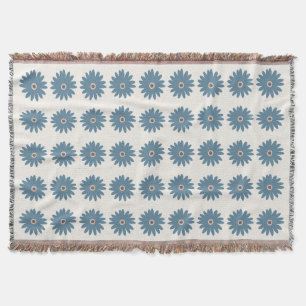 Blue And Cream Daisy Throw Blanket