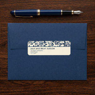 Blue and cream Delft Floral Border return address