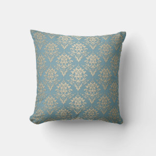 Blue and Cream Elegant Damask Pattern Cushion