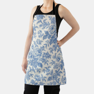 Blue and Cream Floral Toile de Jouy Apron