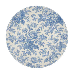 Blue and Cream Floral Toile de Jouy Cutting Board