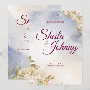 Blue and Cream Flower Watercolor Elegance Wedding Invitation