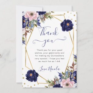 Blue and Cream Flowers Frame Quinceanera Thank You Card