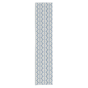 Blue and Cream Ikat, Banded Woven Stripe Short Table Runner