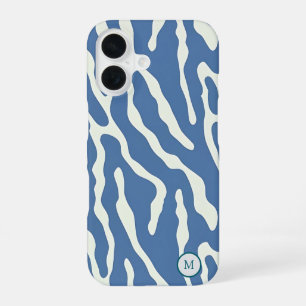 Blue and cream Modern Abstract Wavy Lines Pattern iPhone 16 Case