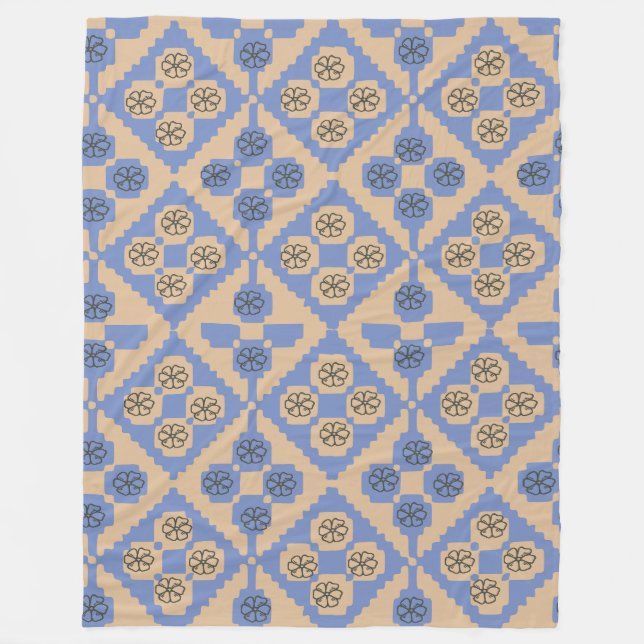 Blue and cream Pattern Fleece Blanket (Front)