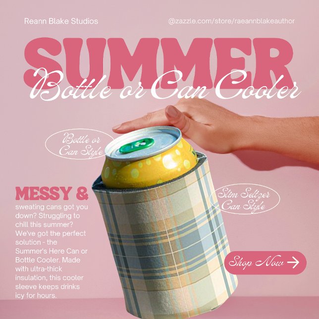 Blue and Cream Plaid Can or Bottle Cooler (Creator Uploaded)