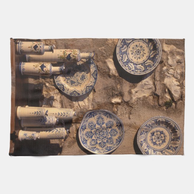Blue and Cream Pottery Umbria Poster Plaque iPad A Tea Towel (Horizontal)