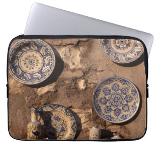 Blue and Cream Pottery Umbria Poster Plaque Laptop Sleeve