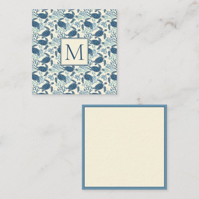 Blue and Cream Sea Turtle Monogram Card (Front/Back)