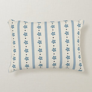 Blue And Cream Stripes And Flowers Decorative Cushion