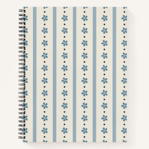 Blue And Cream Stripes And Flowers Notebook