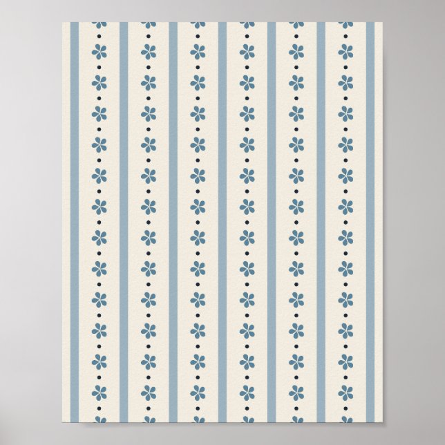 Blue And Cream Stripes And Flowers Poster (Front)