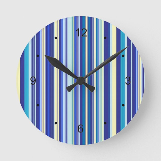 Blue And Cream Stripes Round Clock (Front)