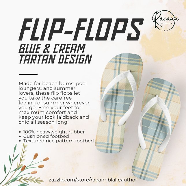 Blue and Cream Tartan Design Flip Flops (Creator Uploaded)