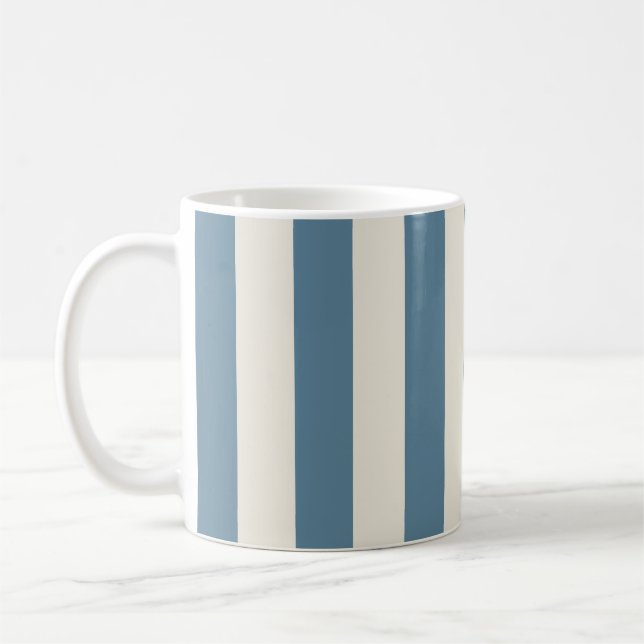 Blue And Cream Vertical Stripes Coffee Mug (Left)