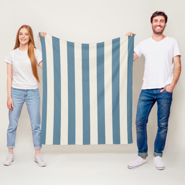 Blue And Cream Vertical Stripes Fleece Blanket (In Situ)