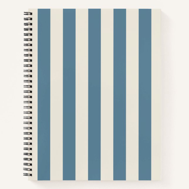Blue And Cream Vertical Stripes Notebook (Front)