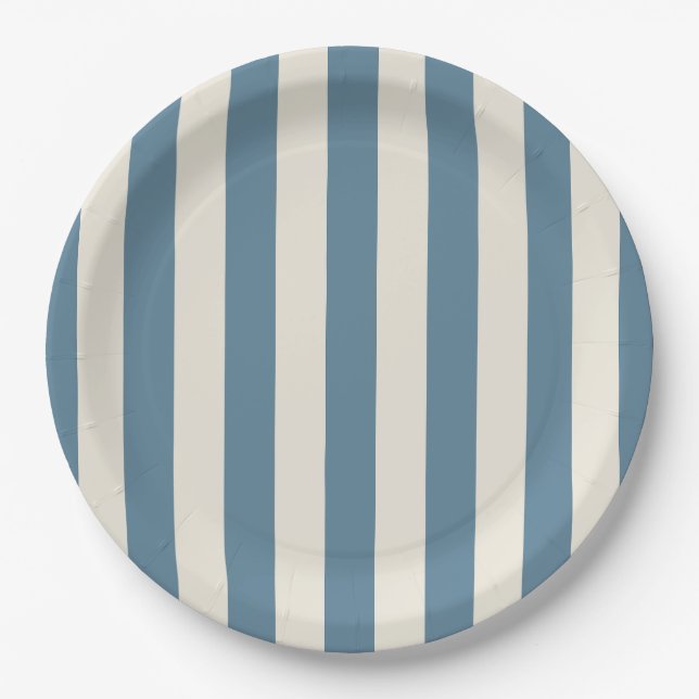 Blue And Cream Vertical Stripes Paper Plate (Front)
