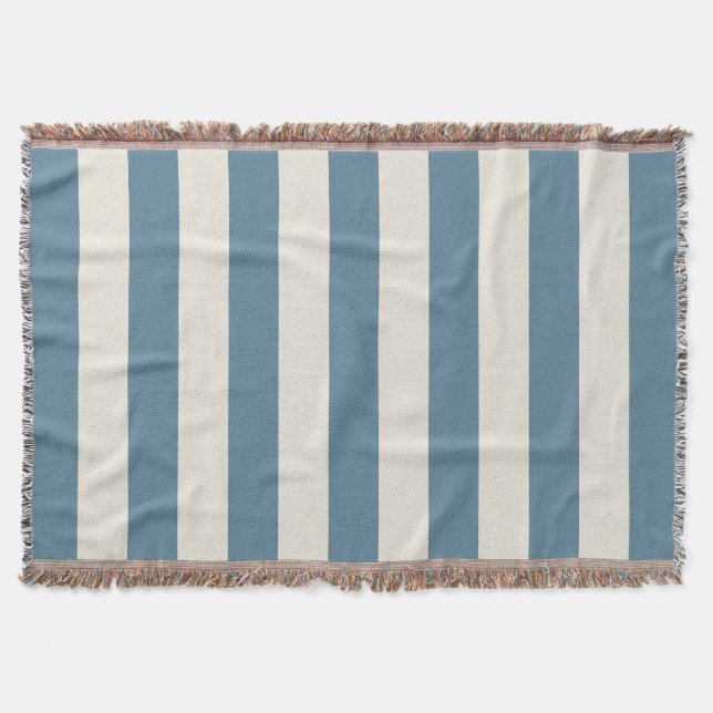 Blue And Cream Vertical Stripes Throw Blanket (Front)