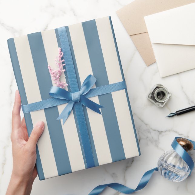 Blue And Cream Vertical Stripes Wrapping Paper (Gifting)