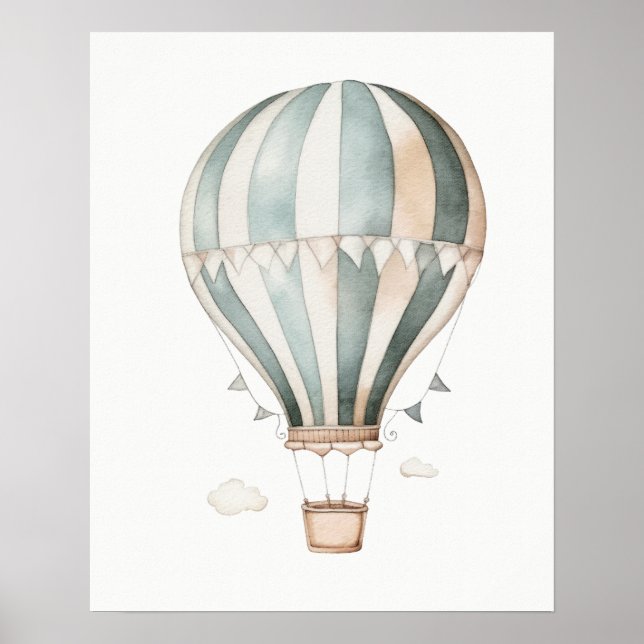 Blue and Cream Vintage Hot Air Balloon Poster (Front)