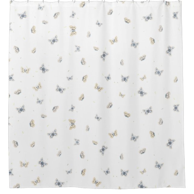 Blue and Crème Butterflies Charming Garden Fauna Shower Curtain (Front)