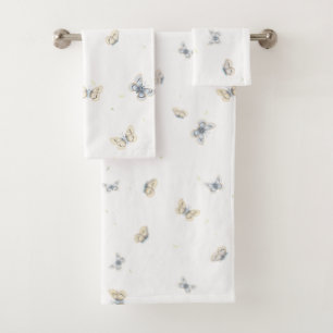 Blue and Crème Butterflies Charming Garden Fauna T Bath Towel Set