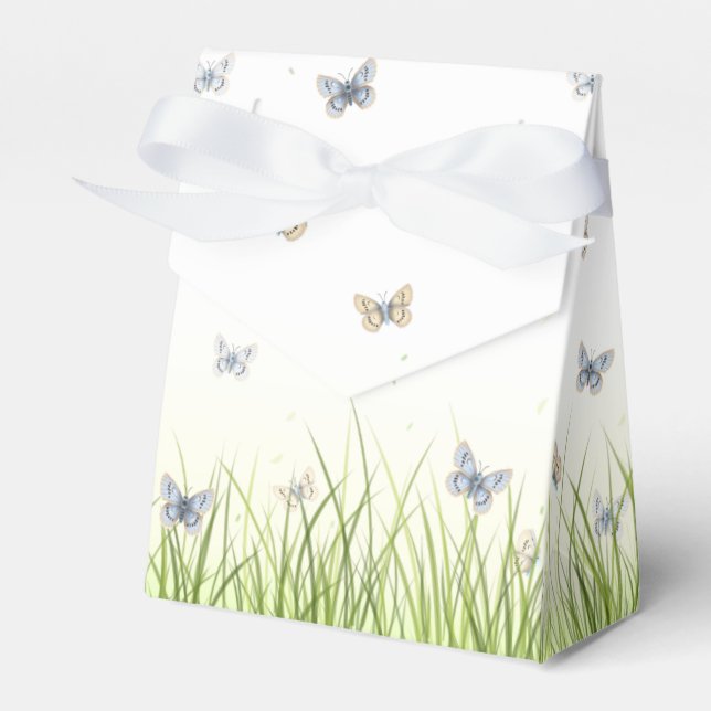 Blue and Crème Butterflies Charming Garden Scene Favour Box (Front Side)