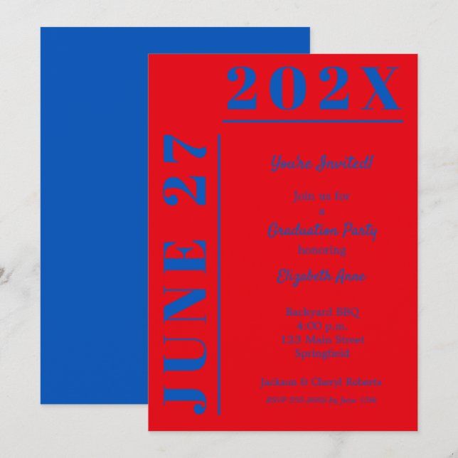 Blue and Crimson Graduation Party Invitation (Front/Back)