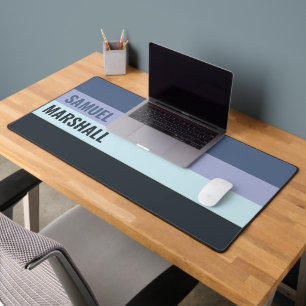 Blue and Dark Grey Stripes Pattern Desk Mat