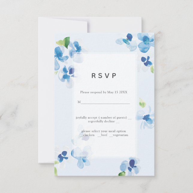 Blue and Delicate Blooms Wedding RSVP (Front)