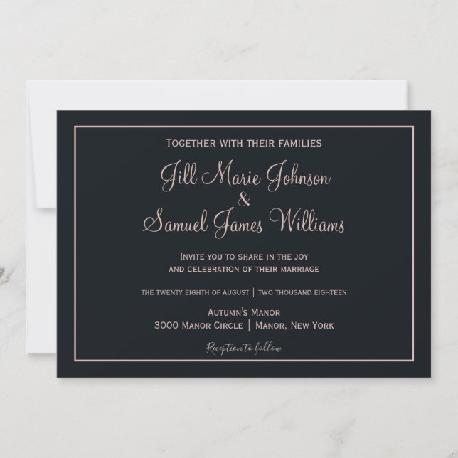 Blue and Dusty Pink Elegance Invitation (Front)