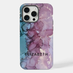 blue and dusty pink gold marble personalised iPhone 15 pro max case