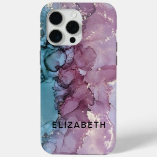 blue and dusty pink gold marble personalized iPhone 15 pro max case