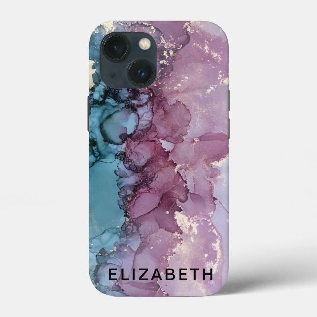 blue and dusty pink gold marble personalized  Case-Mate iPhone case (Back)