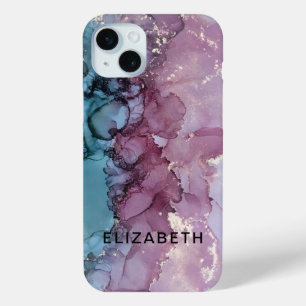 blue and dusty pink gold marble personalized  iPhone 15 mini case